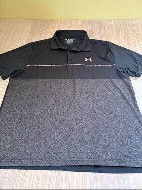 Under Armour The Playoff Polo loose fit polo shirt black dark gray & pink